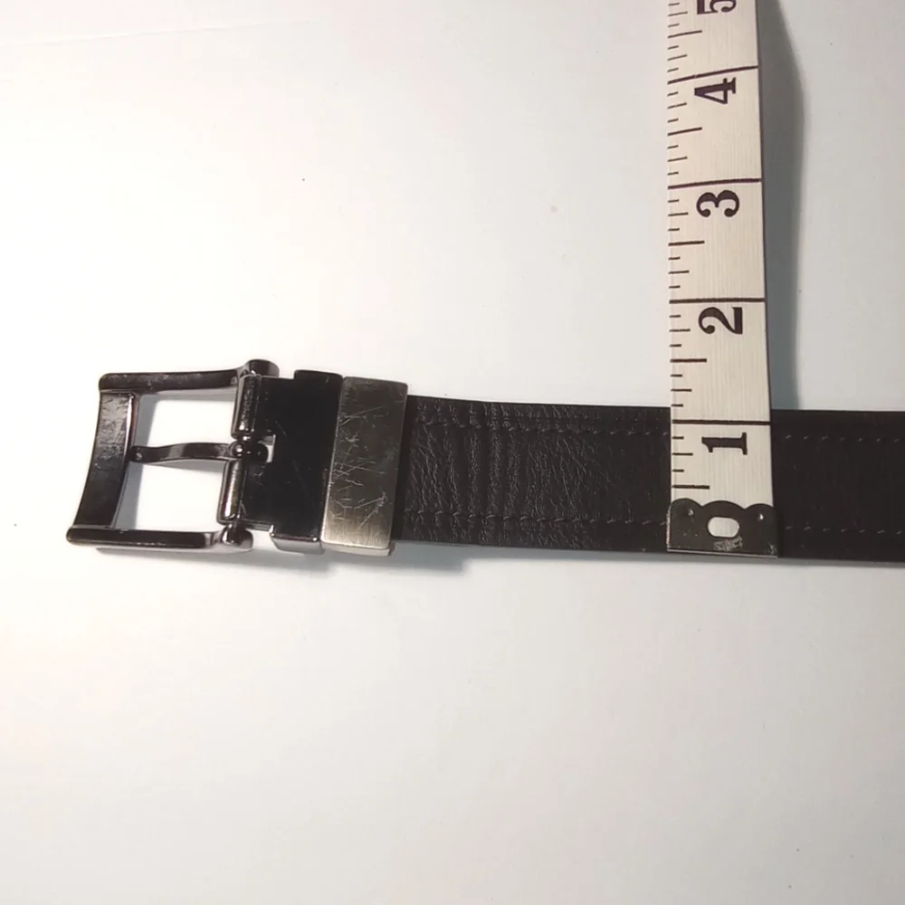 Reversible Black/Brown Vegan Leather Silver Buckle Ton Men's Belt Small 22